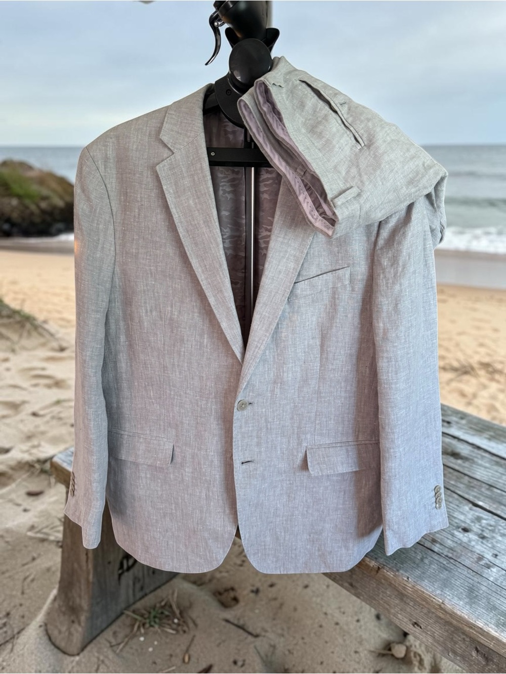JOE Joseph Abboud Linen Suit Mens 44R 38x30 Light Gray Slim Fit 2pc Summer